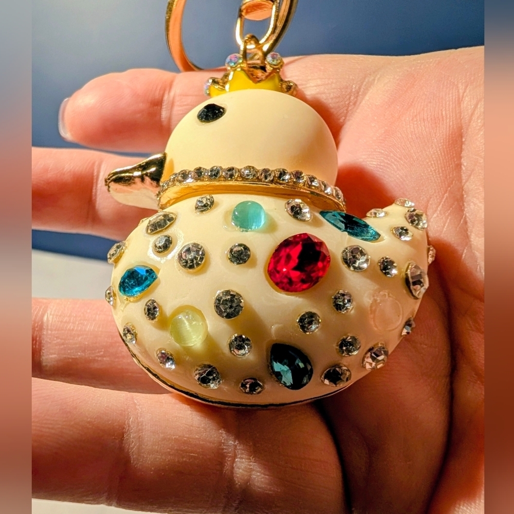 Jeweled "Rubber Ducky" Keychain with Crown Pastel Yellow
